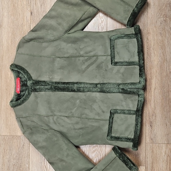 Anne Klein Moss Green Plush Faux Suede & Faux Fur Lined Jacket Coat - Picture 3 of 16